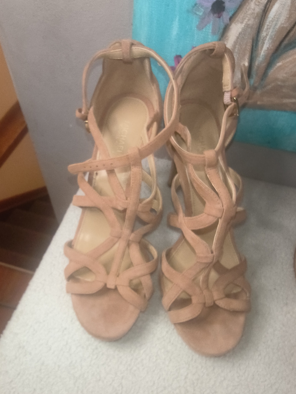 Michael Kors Pink-Tan Suede Strappy Cage Heels